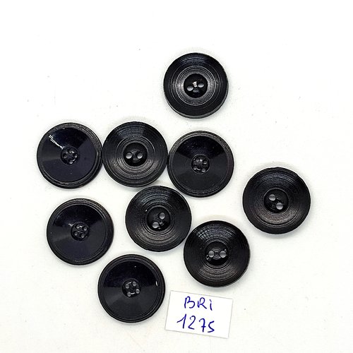 9 boutons en résine noir - 18mm - bri1275