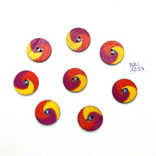 8 boutons en bois multicolore - 20mm - bri1254