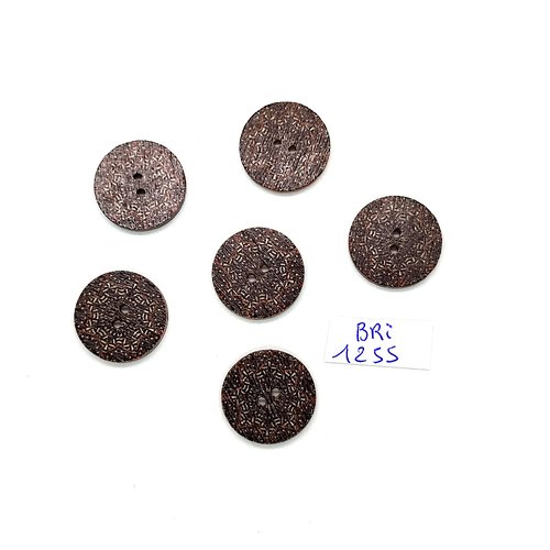 6 boutons en bois gris et noir - 20mm - bri1255