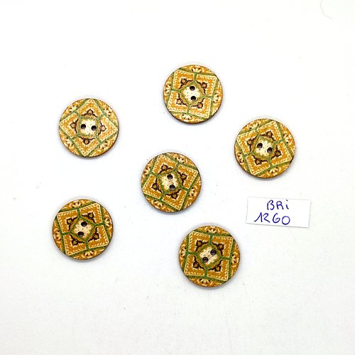 6 boutons en bois jaune / vert - 20mm - bri1260
