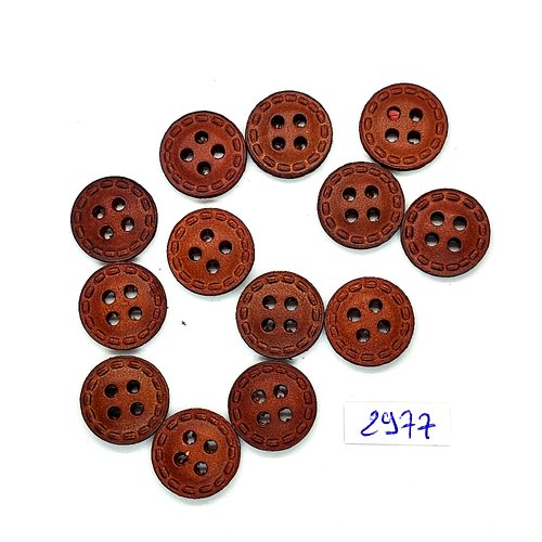 13 boutons en cuir marron - 15mm - tr2977