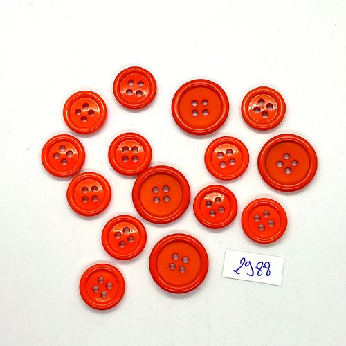 15 boutons en résine orange foncé - 20mm et 15mm - tr2988