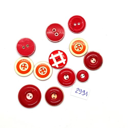 12 boutons en résine rouge orange et fuchsia avec de blanc - entre 12mm et 21mm - tr2991