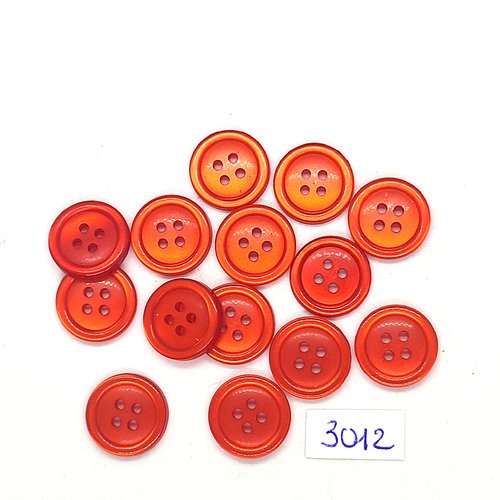 14 boutons en résine rouge / orange - 15mm - tr3012