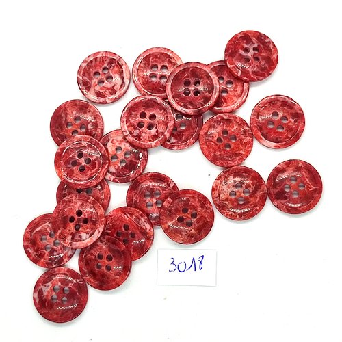 22 boutons en résine rouge marbré - 18mm - tr3018