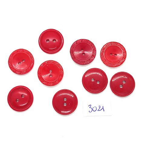 9 boutons en résine rouge - 18mm - tr3021