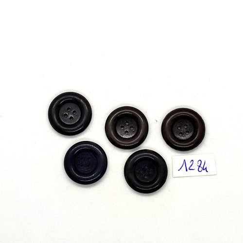 5 boutons en résine noir / marron - 18mm - bri1284