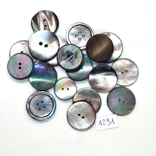 18 boutons en nacre gris / marron - taille diverse - bri1291