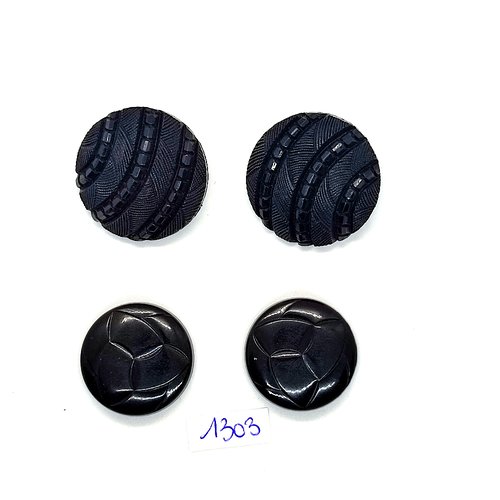 4 boutons en résine noir - 30mm et 25mm - bri1303