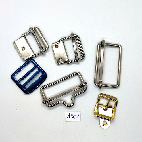 6 boucles de ceinture coulissantes en métal argenté doré et bleu - taille diverse - bri1302