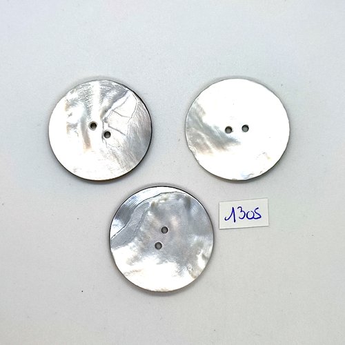 3 boutons en nacre gris - 36mm - bri1305