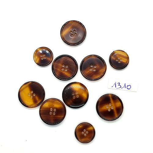 10 boutons en résine marron - 20mm et 15mm - bri1310
