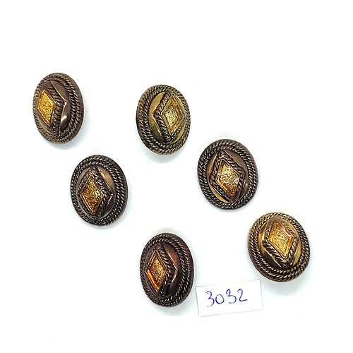 6 boutons en résine doré - 24x20mm - tr3032
