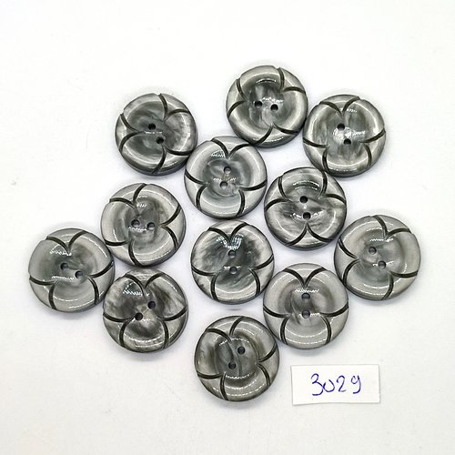14 boutons en résine gris - 22mm - tr3029