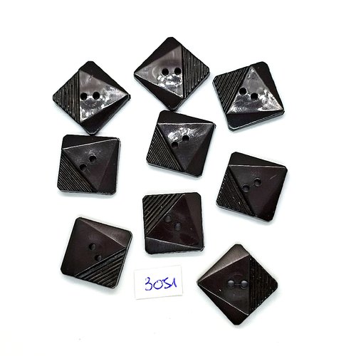 9 boutons en résine marron foncé - 21x21mm - tr3051