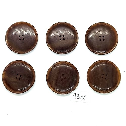 6 boutons en résine marron - 31mm - bri1311