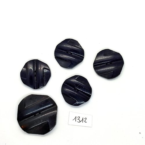 5 boutons en résine noir - 33x33mm et 24x24mm - bri1312