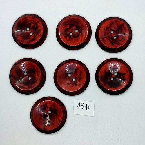 7 boutons en résine marron / rouge - 31mm - bri1314