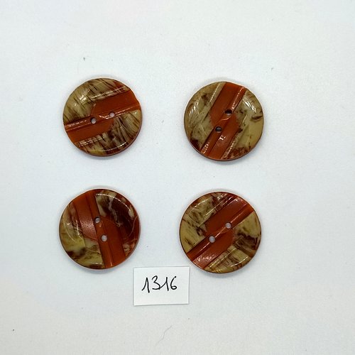 4 boutons en résine marron et gris - 27mm - bri1316