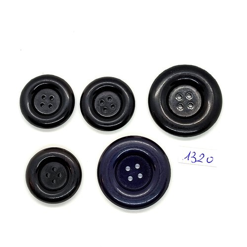 5 boutons en résine noir - 36mm et 27mm - bri1320