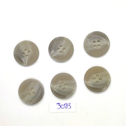 6 boutons en résine gris clair - 23mm - tr3083