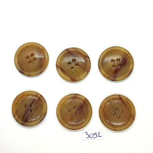 6 boutons en résine beige foncé - 30mm - tr3092