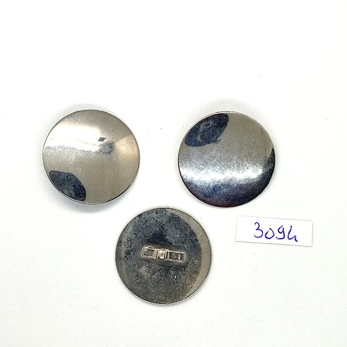 3 boutons en métal argenté - 21mm - tr3094