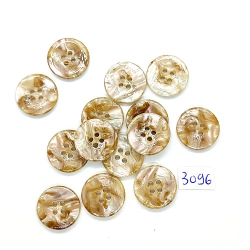 14 boutons en résine beige et marron - 18mm - tr3096