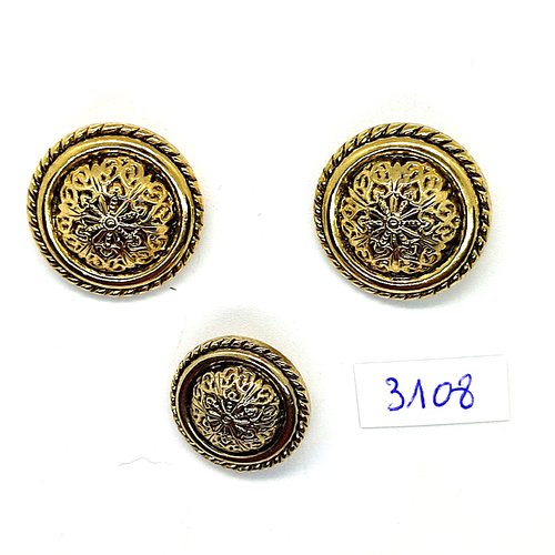 3 boutons en résine doré - 25mm et 20mm - tr3108