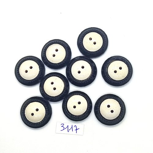 9 boutons en résine noir et blanc - 22mm - tr3117
