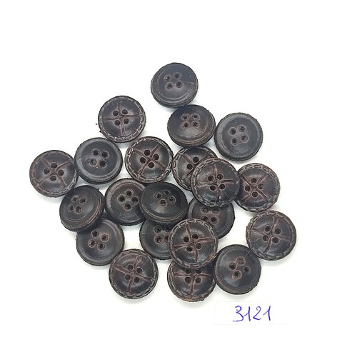 21 boutons en cuir marron foncé - 15mm - tr3121