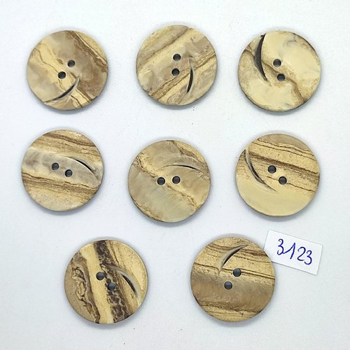 8 boutons en résine marron / beige - 23mm - tr3123