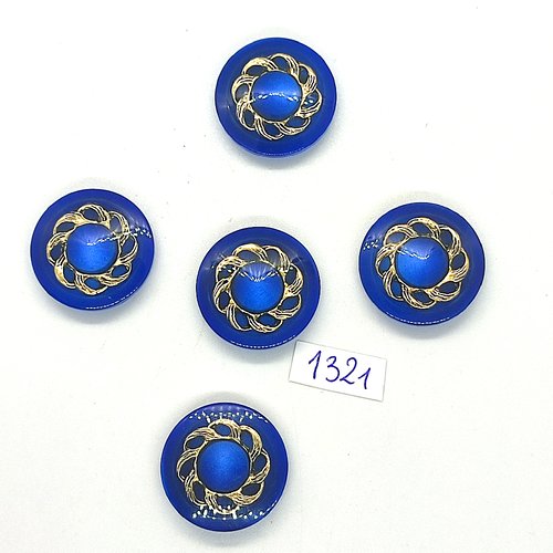 5 boutons en résine bleu et doré - 23mm - bri1321