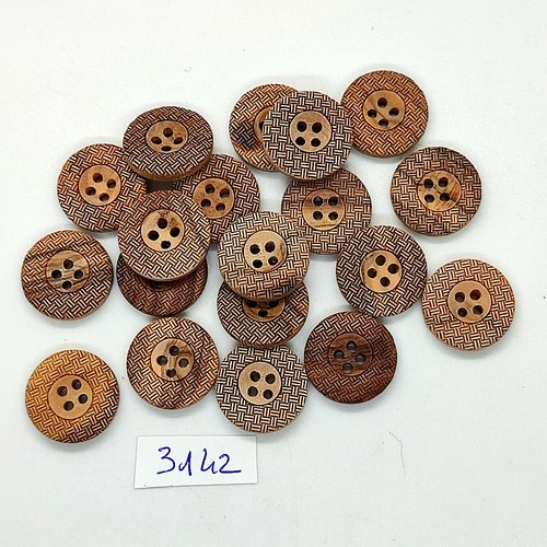 19 boutons en bois marron - 18mm - tr3142