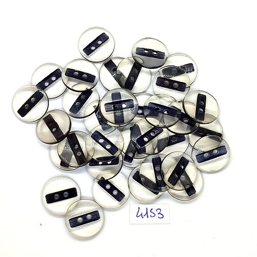 30 boutons en résine noir et transparent - 18mm - tr4153