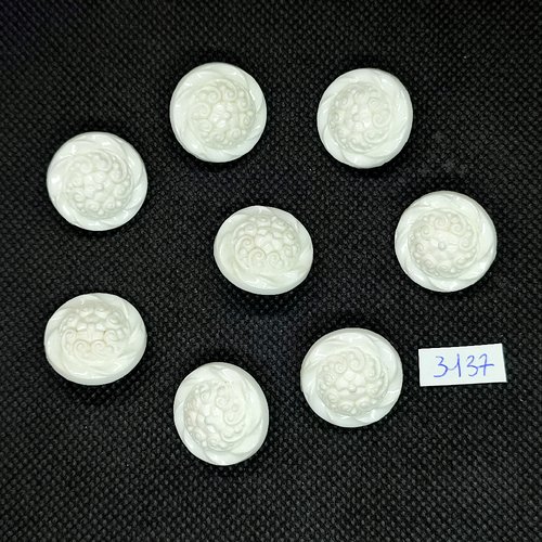 8 boutons en résine blanc - 20mm - tr3137