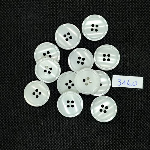 12 boutons en résine blanc - 18mm - tr3140
