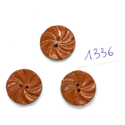 3 boutons en résine marron - 18mm - bri1336
