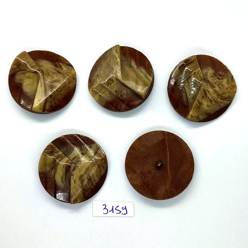 5 boutons en résine marron / beige - 36mm - tr3159
