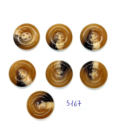 7 boutons en résine beige et marron - 25mm - tr3167