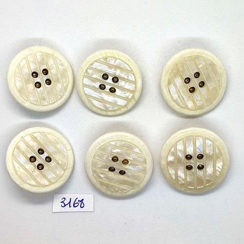 6 boutons en résine blanc et doré - 30mm - tr3168