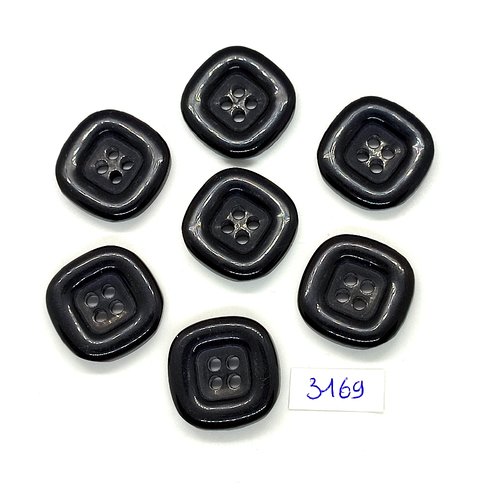 7 boutons en résine noir / gris foncé  - 26x26mm - tr3169
