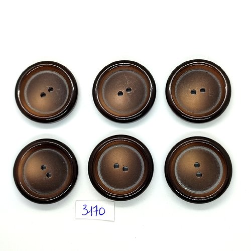 6 boutons en résine marron - 29mm - tr3170