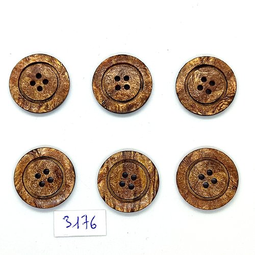 6 boutons en résine ocre / jaune - 22mm - tr3176
