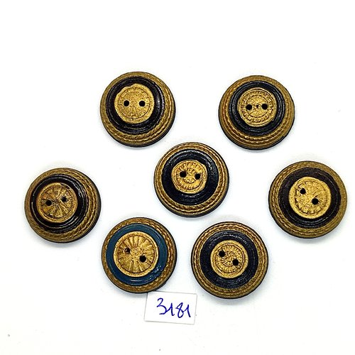 7 boutons en résine doré marron et vert - 18mm - tr3181