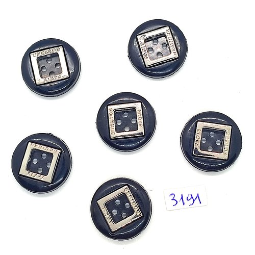 6 boutons en résine noir et argenté - 23mm - tr3191