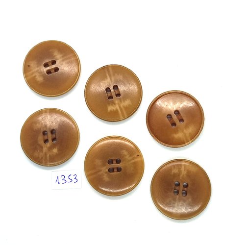 6 boutons en résine beige / marron - 32mm - bri1353