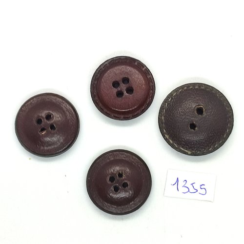 4 boutons en cuir marron - 23mm et 26mm - bri1355