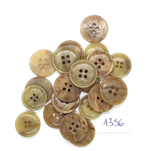 20 boutons en résine beige foncé - 17mm - bri1356
