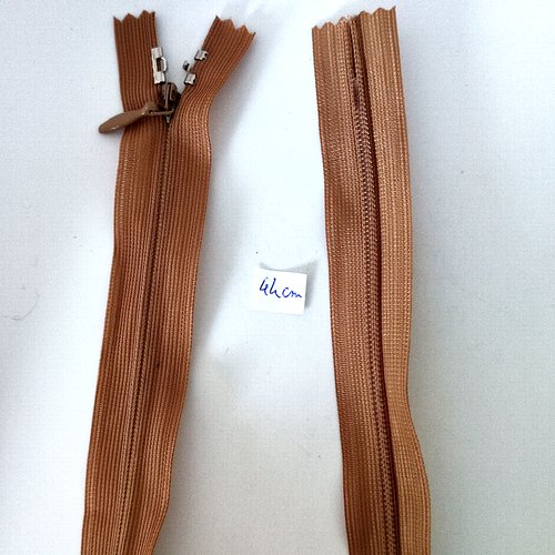 1 fermeture éclair marron clair - non séparable - 44cm - maille nylon